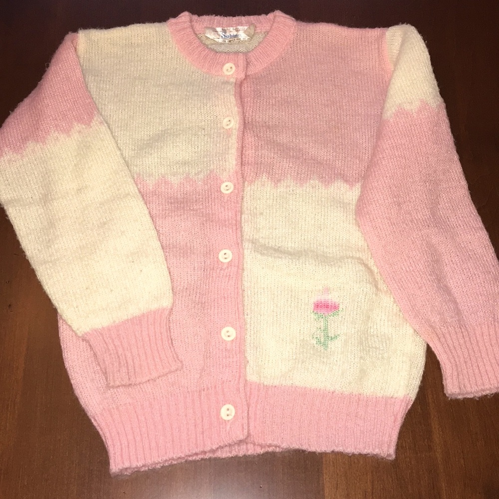 Pink and White Toddler Wool Sweater